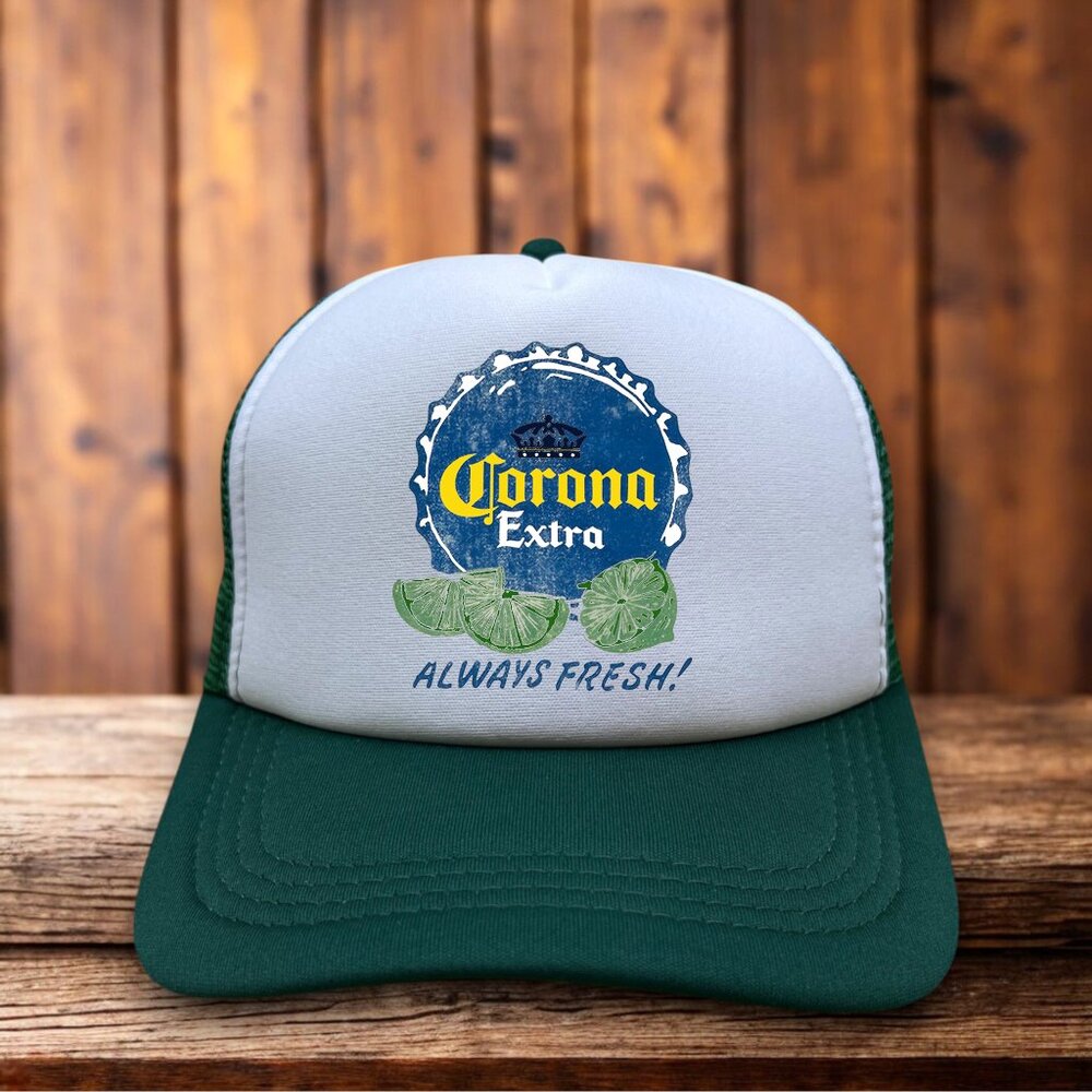Corona Extra Lime Mens Trucker Hat Green Pale Mexican Lager Beer Hops Ball Cap